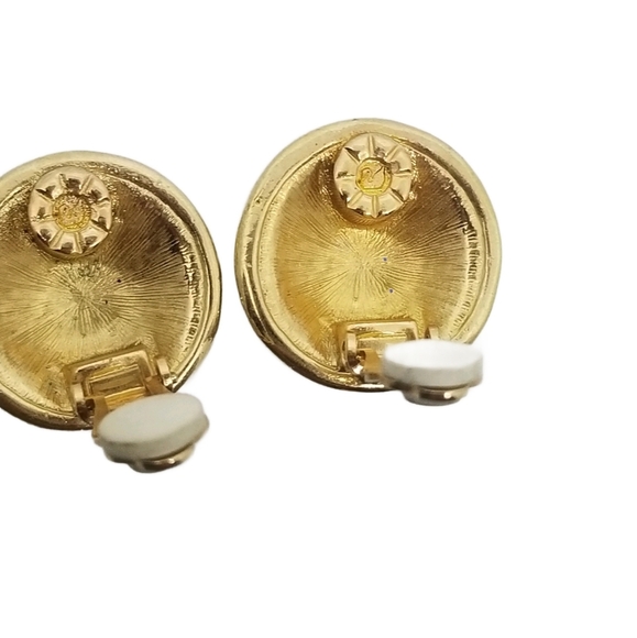 SWAROVSKI VINTAGE 1990s GOLDTONE & PAVE CRYSTAL ROUND CLIP ON EARRINGS - Picture 6 of 7